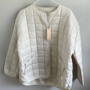 Rebecca Minkoff off white no collar rounded  bottom snap front puffer jacket